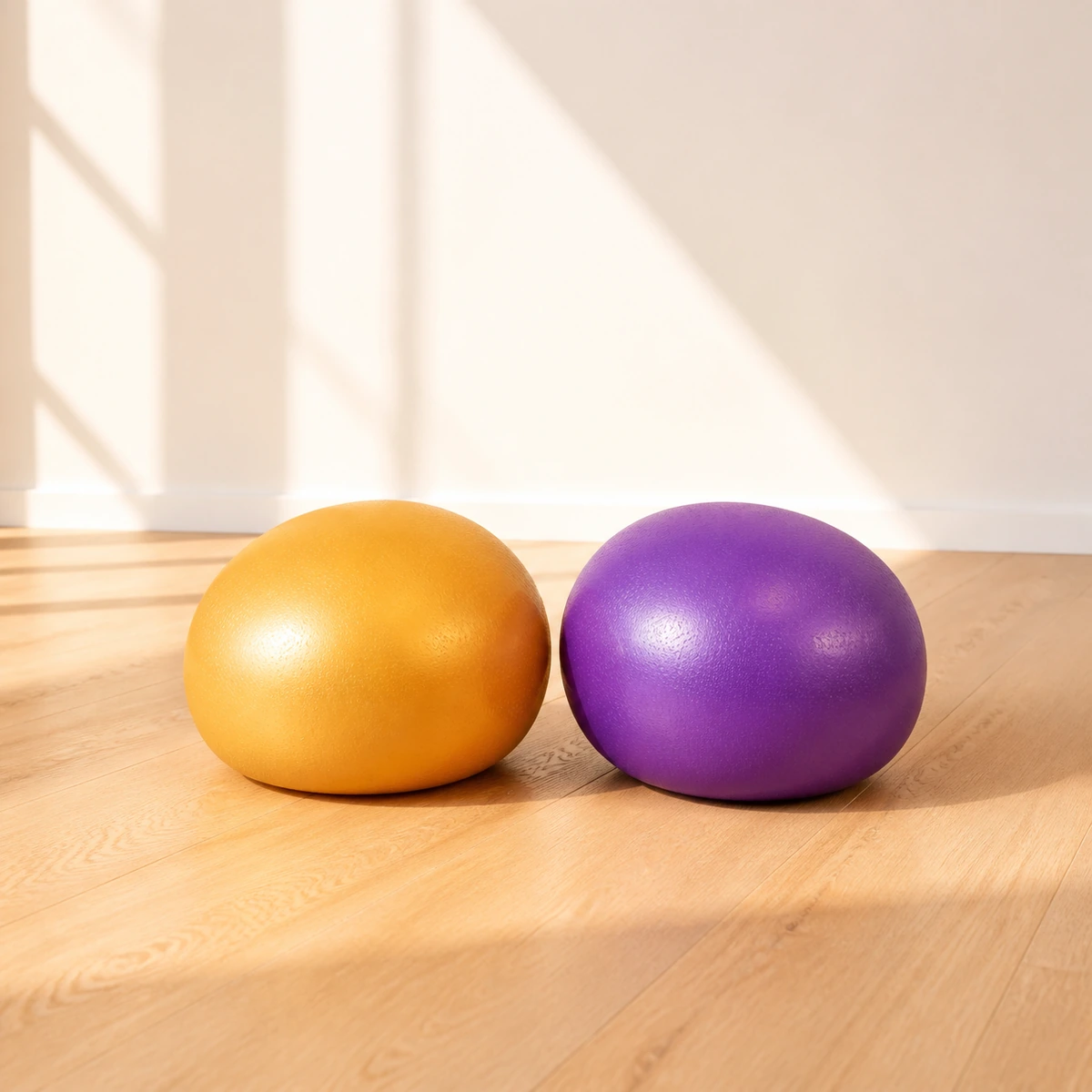 Pair of 25cm Pulse Mini pilates balls in gold and violet